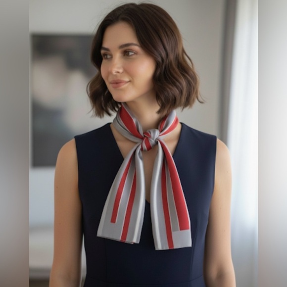 Jean Pierre Robin Accessories - Jean Pierre Robin Silk Feel Red & Gray Striped Scarf
